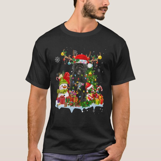 Portugiesischer Wasserdog Reindee Weihnachtsleucht T-Shirt (Vorderseite)