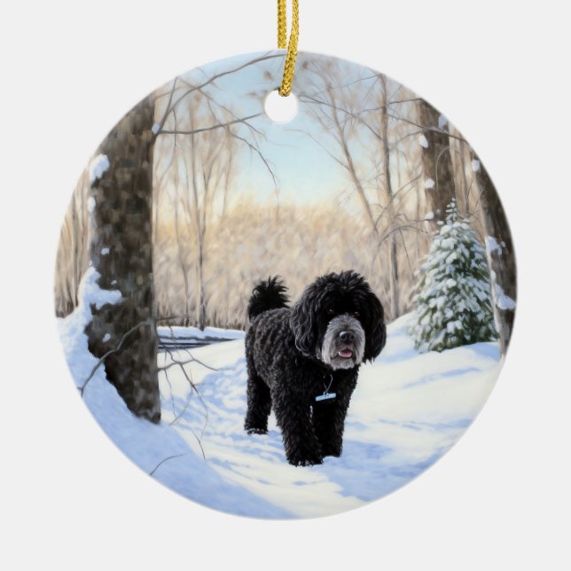 Portugiesischer Wasserhund lässt es zu Weihnachten Keramik Ornament (Vorne)