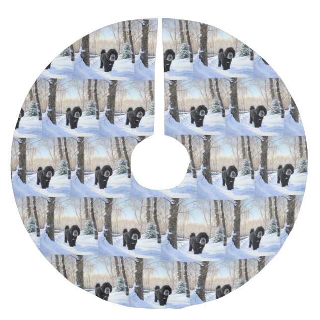 Portugiesischer Wasserhund lässt es zu Weihnachten Polyester Weihnachtsbaumdecke (Vorderseite)