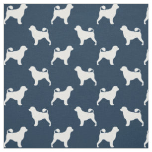 Portugiesischer Wasserhund Silhouetten Blau und We Stoff