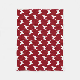 Portugiesischer Wasserhund Silhouetten Rot und Wei Fleecedecke