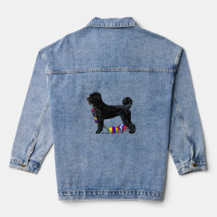 Portugiesischer Wasserhund Stehend mit Schwimmlini Jeansjacke