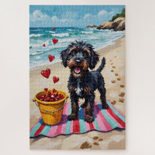 Portugiesischer Wasserhund Valentinstag Strand Her Puzzle