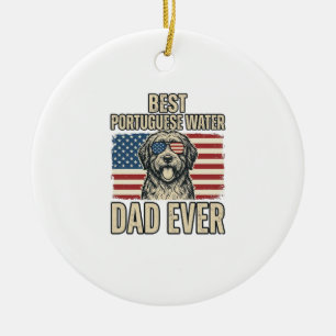 Portugiesischer Wasserhund-Vater Patriotisch Vinta Keramik Ornament