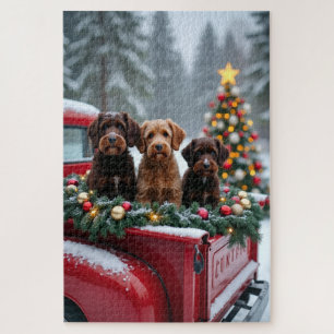 Portugiesischer Wasserhund Weihnachten Rotes Lastw Puzzle