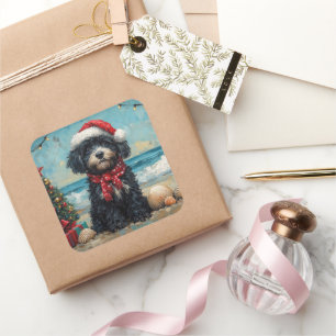 Portugiesischer Wasserhund Weihnachten Vintage Str Quadratischer Aufkleber
