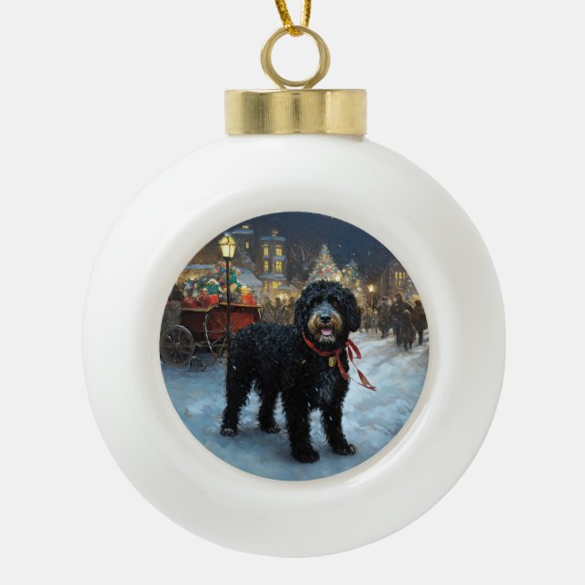 Portugiesischer Wasserhund Weihnachten Weihnachtsz Keramik Kugel-Ornament (Vorderseite)