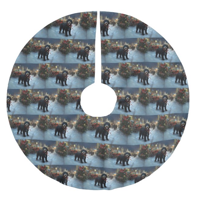 Portugiesischer Wasserhund Weihnachten Weihnachtsz Polyester Weihnachtsbaumdecke (Vorderseite)