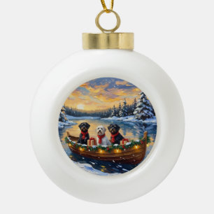 Portugiesischer Wasserhund Weihnachtsboot Urlaub Keramik Kugel-Ornament