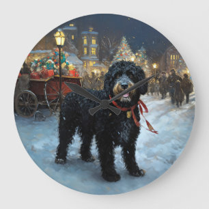 Portugiesischer Wasserhund Weihnachtsfestzeit Große Wanduhr