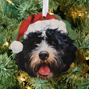 Portugiesischer Wasserhund Weihnachtsmalerei Ornament Karte
