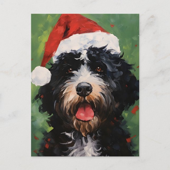 Portugiesischer Wasserhund Weihnachtsmalerei Postkarte (Vorderseite)