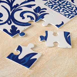 Portugiesisches Azulejo-Pfauen-Puzzle – Blau und W Puzzle