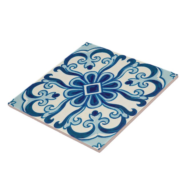 Portugiesisches Azulejos blaues Blumenmuster  Fliese (Seite)