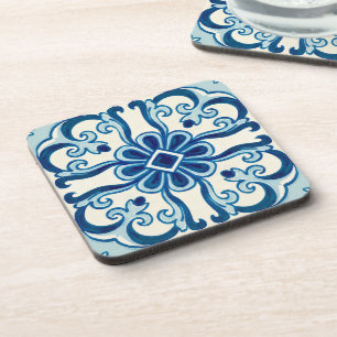 Portugiesisches Azulejos blaues Blumenmuster Getränkeuntersetzer