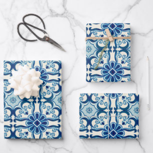 Portugiesisches Azulejos-Muster Geschenkpapier Set