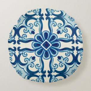 Portugiesisches Azulejos-Muster Rundes Kissen