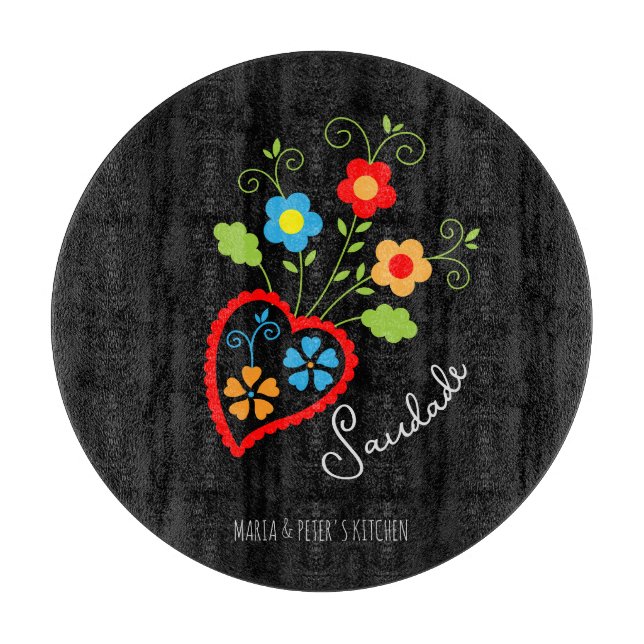 Portugiesisches blühendes Herz Schneidebrett (Vorderseite)