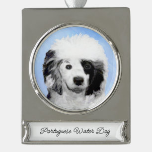 Portugiesisches Dog-Gemälde - Original Dog Art S Banner-Ornament Silber
