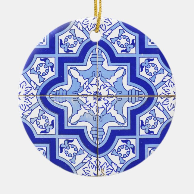 Portugiesisches Fliesen-Blau und Weiß Keramikornament (Vorne)