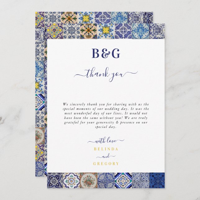 Portugiesisches Fliesenmuster Dankeskarte (Vorne/Hinten)