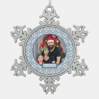 Portugiesisches Foto mit Fliesen Schneeflocken Zinn-Ornament