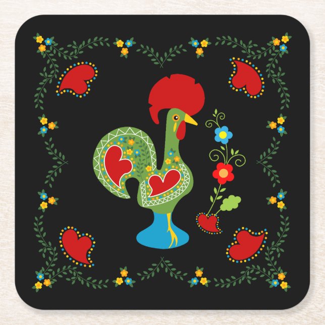 Portugiesisches Glücksroster in grüner Farbe Rechteckiger Pappuntersetzer (Vorderseite)