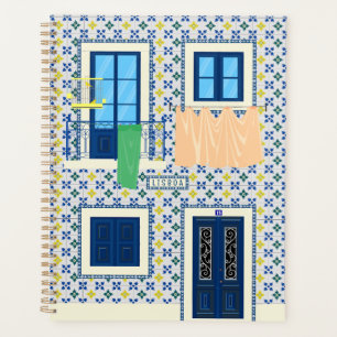 Portugiesisches Haus mit Kacheln und Vogel Planer
