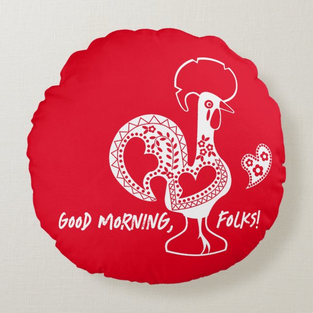Portugiesisches Rooster Moderne Silhouette Rundes Kissen (Vorderseite)