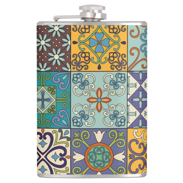 Portugiesisches Talavera-Fliesendesign Flachmann (Vorderseite)