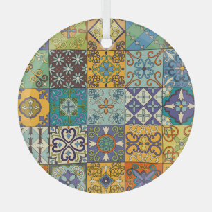 Portugiesisches Talavera-Fliesendesign Ornament Aus Glas