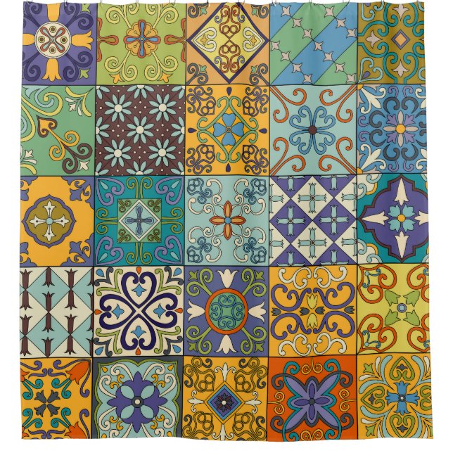 Portugiesisches Talavera Tile Design Duschvorhang (Vorderseite)