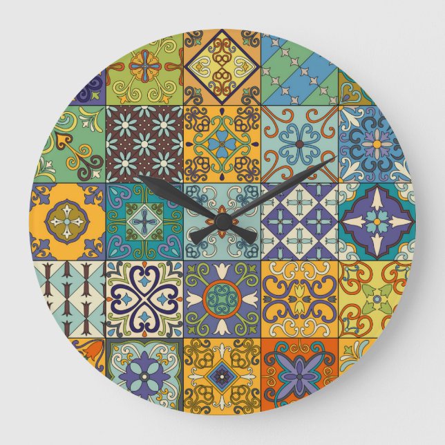 Portugiesisches Talavera Tile Design Große Wanduhr (Vorderseite)