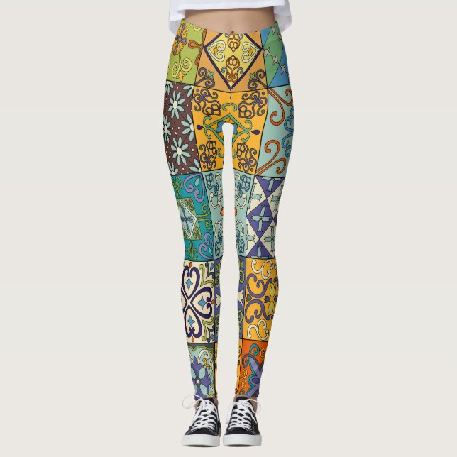 Portugiesisches Talavera Tile Design Leggings (Vorderseite)