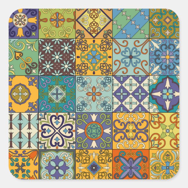 Portugiesisches Talavera Tile Design Quadratischer Aufkleber (Vorderseite)