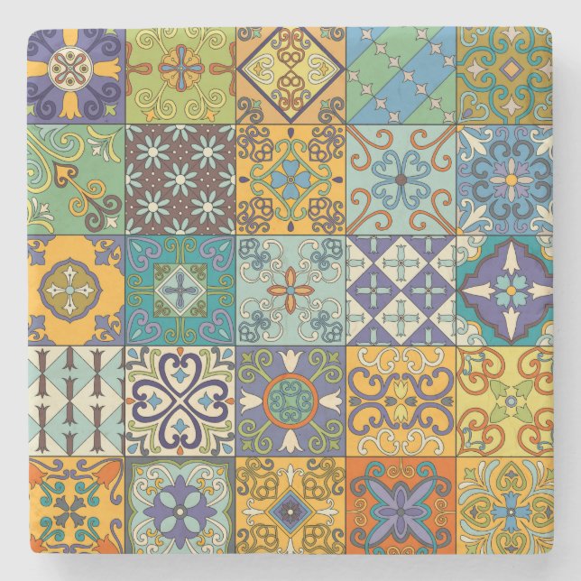 Portugiesisches Talavera Tile Design Steinuntersetzer (Vorderseite)