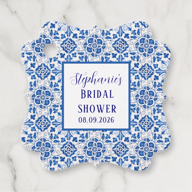 Portugiesisches Tiles Blue Mediterranes Brautparty Geschenkanhänger (Vorderseite)