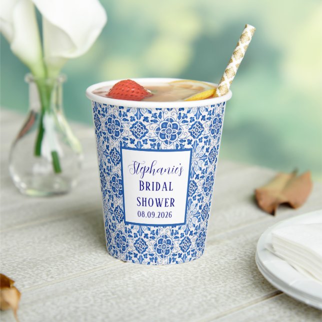 Portugiesisches Tiles Blue Mediterranes Brautparty Pappbecher (In Situ)