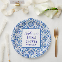 Portugiesisches Tiles Blue Mediterranes Brautparty Pappteller