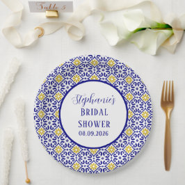 Portugiesisches Tiles Blue Mediterranes Brautparty Pappteller