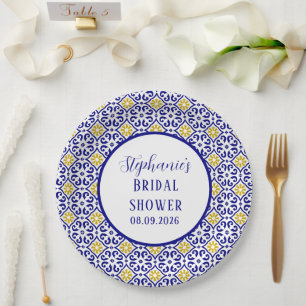 Portugiesisches Tiles Blue Mediterranes Brautparty Pappteller