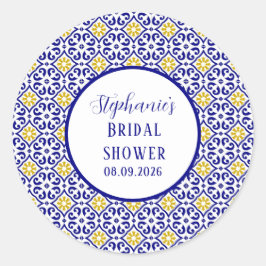 Portugiesisches Tiles Blue Mediterranes Brautparty Runder Aufkleber