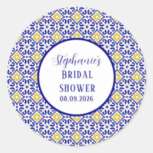 Portugiesisches Tiles Blue Mediterranes Brautparty Runder Aufkleber