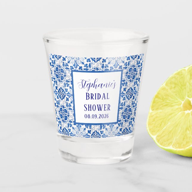 Portugiesisches Tiles Blue Mediterranes Brautparty Schnapsglas (Vorderseite)