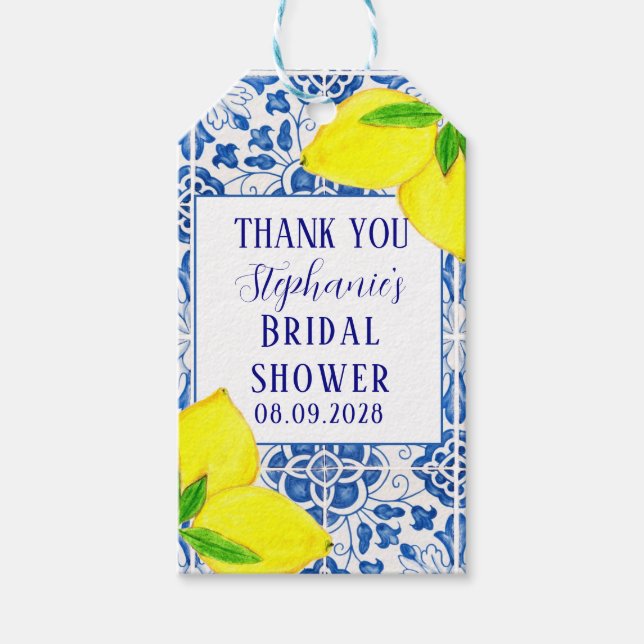 Portugiesisches Tiles Lemon Mittelmeer Brautparty Geschenkanhänger (Vorderseite)