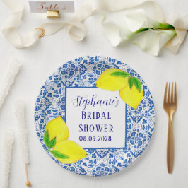 Portugiesisches Tiles Lemon Mittelmeer Brautparty Pappteller