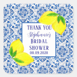 Portugiesisches Tiles Lemon Mittelmeer Brautparty Quadratischer Aufkleber