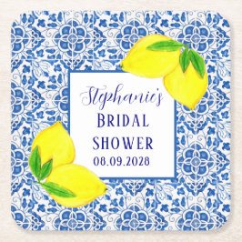 Portugiesisches Tiles Lemon Mittelmeer Brautparty Rechteckiger Pappuntersetzer