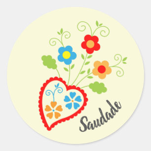 Portugiesisches Volksherz mit saudade Wort Runder Aufkleber