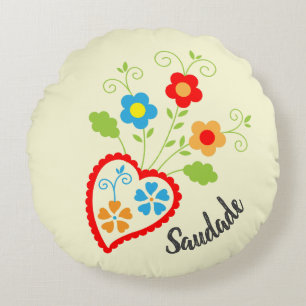 Portugiesisches Volksherz mit saudade Wort Rundes Kissen